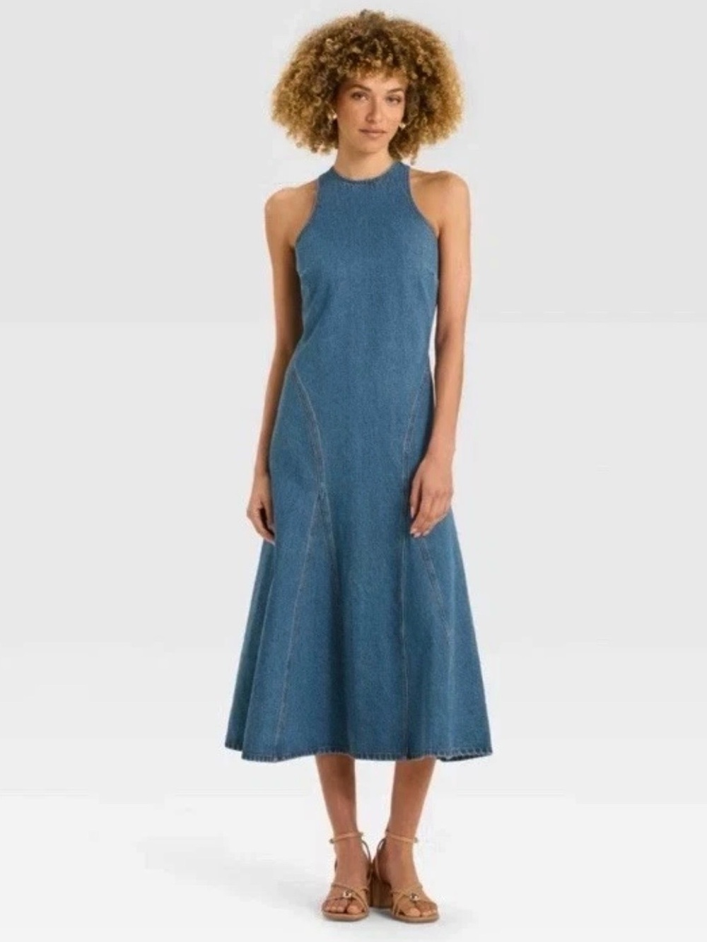 🌻NEW w/tag Future Collective Women's Denim Midi A Line Dress Size 14